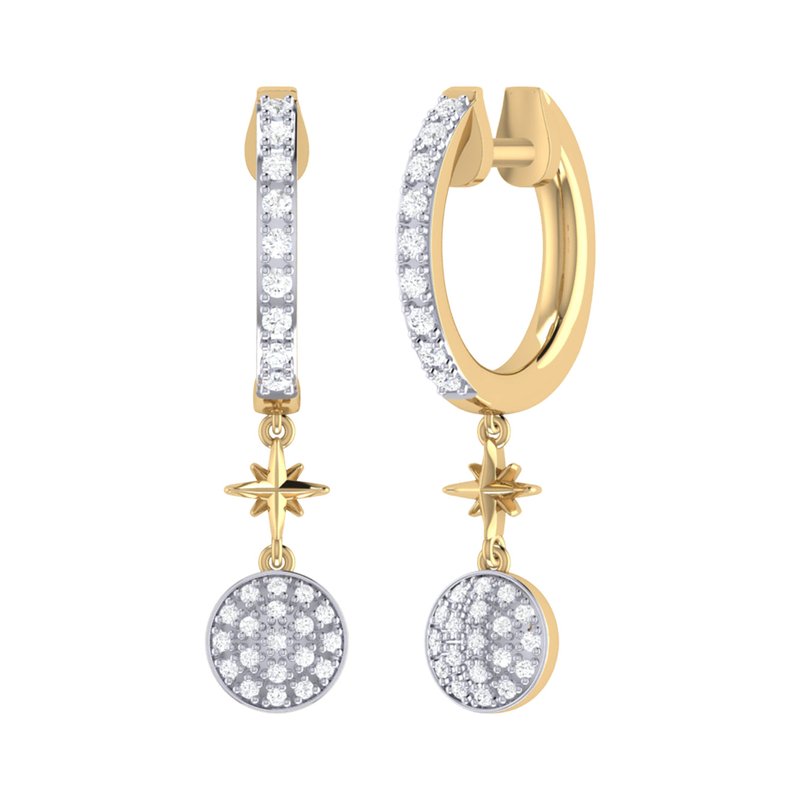 Shop Luvmyjewelry Full Moon Star Diamond Hoop Earrings In 14k Yellow Gold Vermeil On Sterling Silver