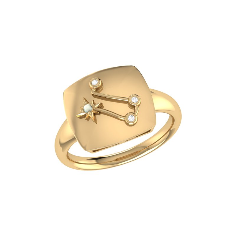 Luvmyjewelry Gemini Twin Moonstone & Diamond Constellation Signet Ring In 14k Yellow Gold Vermeil On Sterling Sil