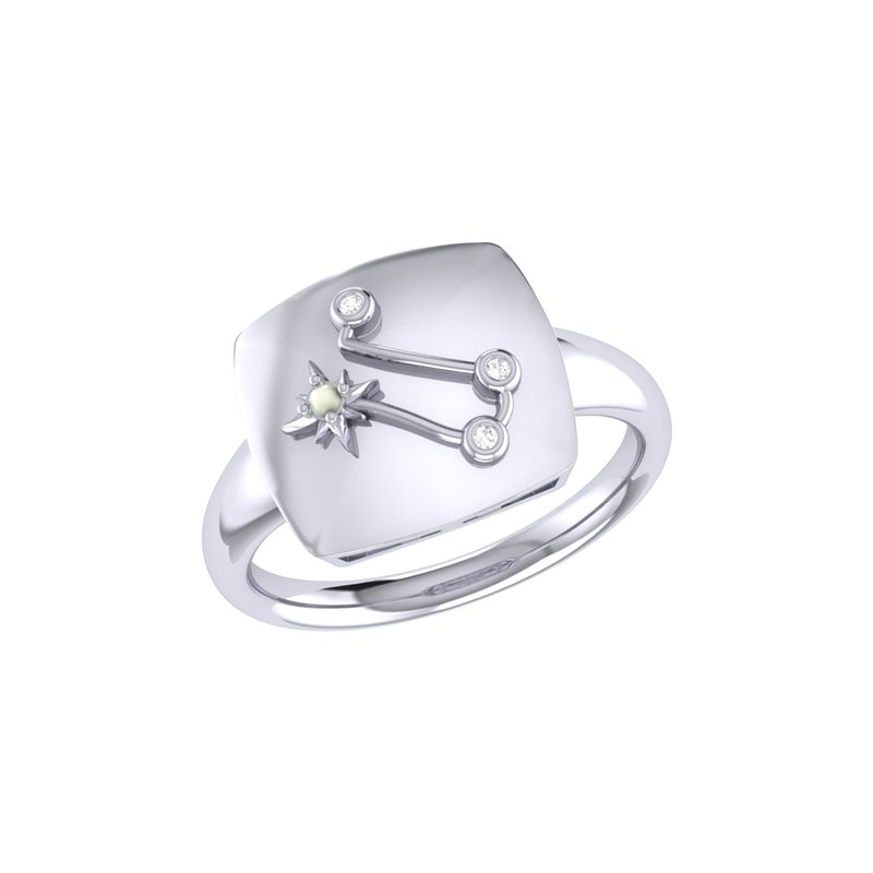 Luvmyjewelry Gemini Twin Moonstone & Diamond Constellation Signet Ring In Sterling Silver In Grey