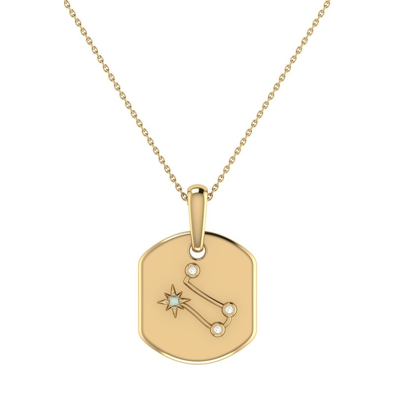 Luvmyjewelry Gemini Twin Moonstone & Diamond Constellation Tag Pendant Necklace In 14k Yellow Gold Vermeil On Ste
