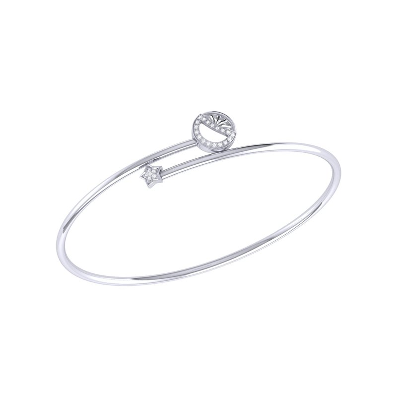 Luvmyjewelry Half Moon Star Adjustable Diamond Bangle In Sterling Silver In Grey