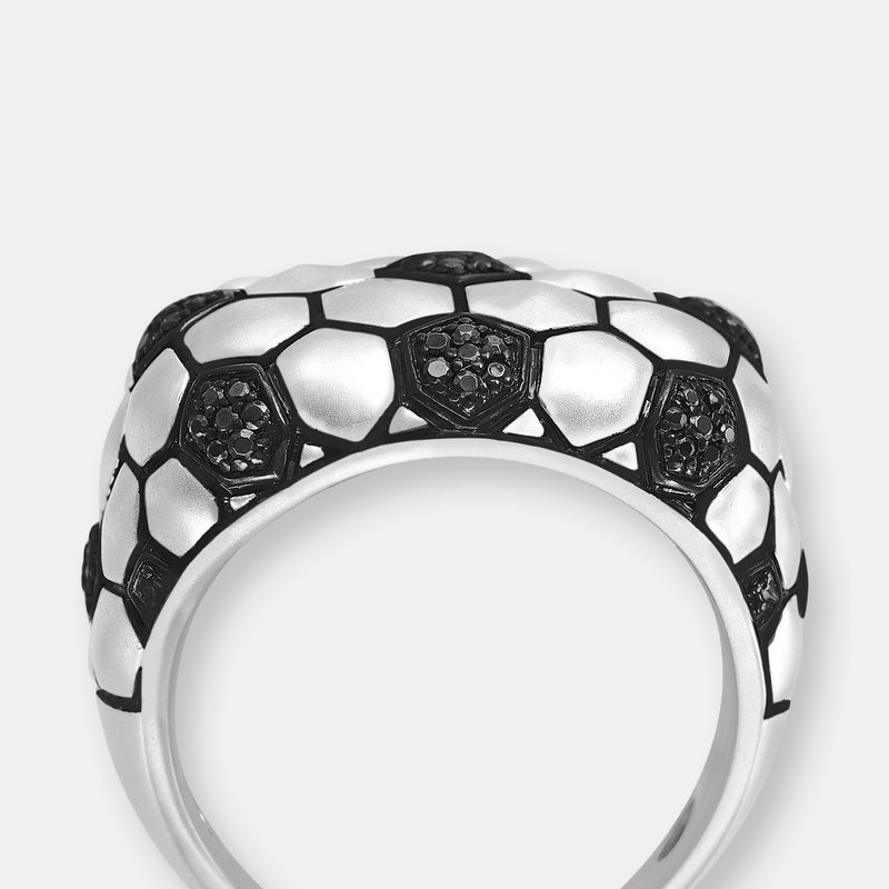 Shop Luvmyjewelry Kick & Goal Soccer Black Rhodium Plated Sterling Silver Black Diamond Head Ring In Grey