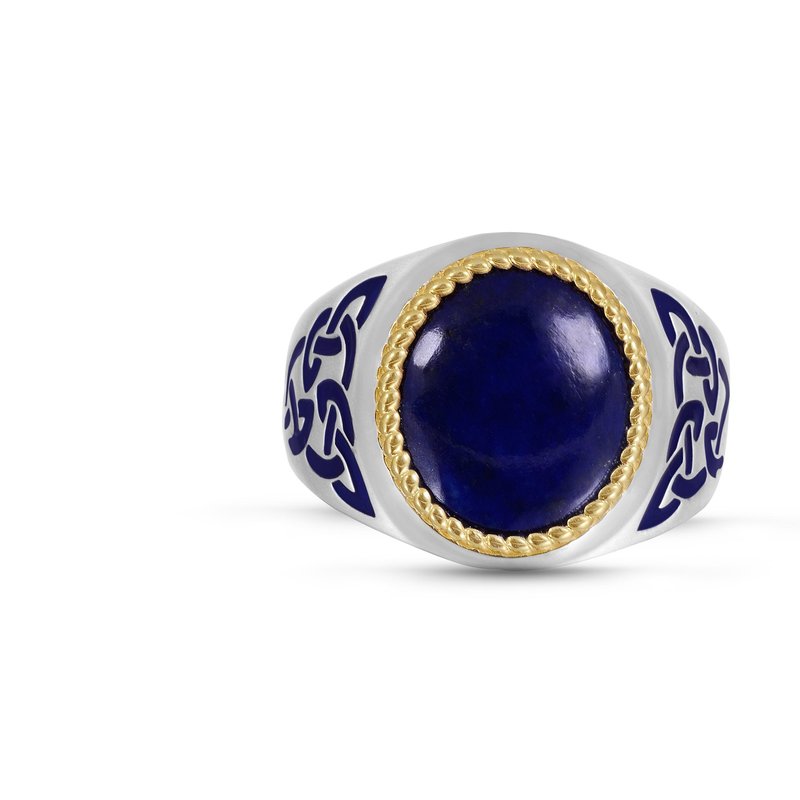 Shop Luvmyjewelry Lapis Lazuli Stone Signet Ring In Sterling Silver With Enamel In Grey