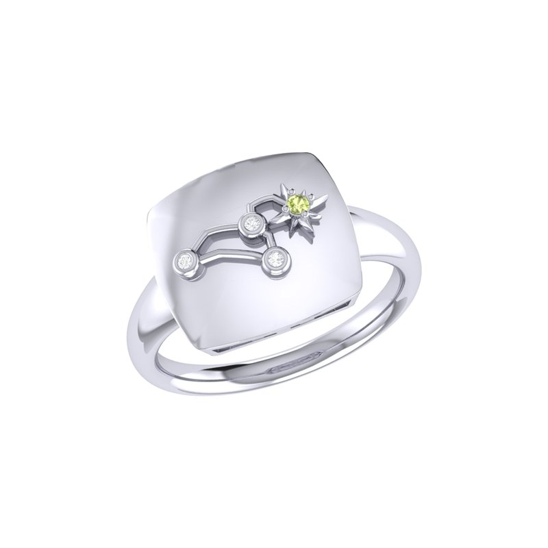 Luvmyjewelry Leo Lion Peridot & Diamond Constellation Signet Ring In Sterling Silver In Grey