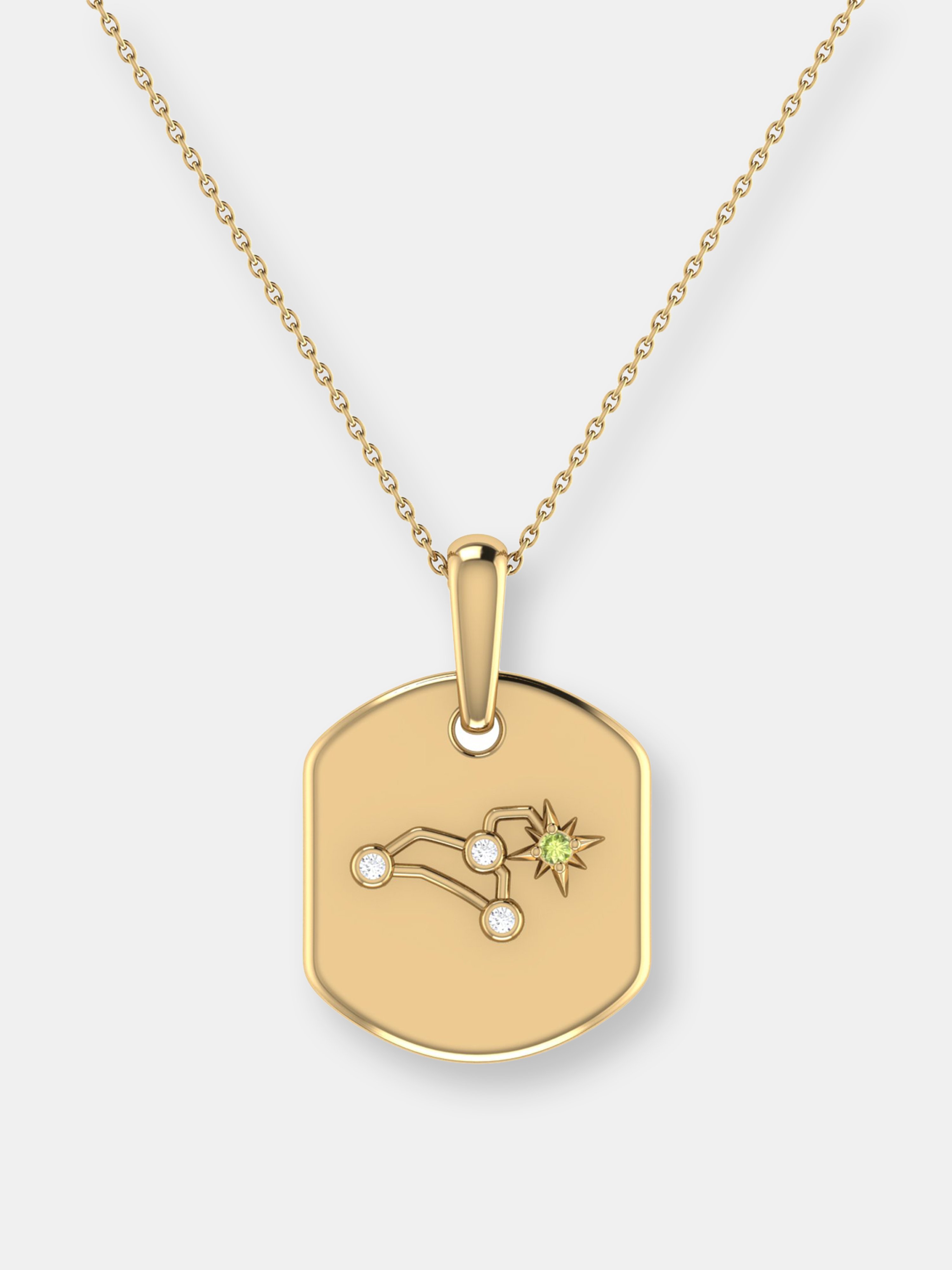 Luvmyjewelry Leo Lion Peridot & Diamond Constellation Tag Pendant Necklace In 14k Yellow Gold Vermei