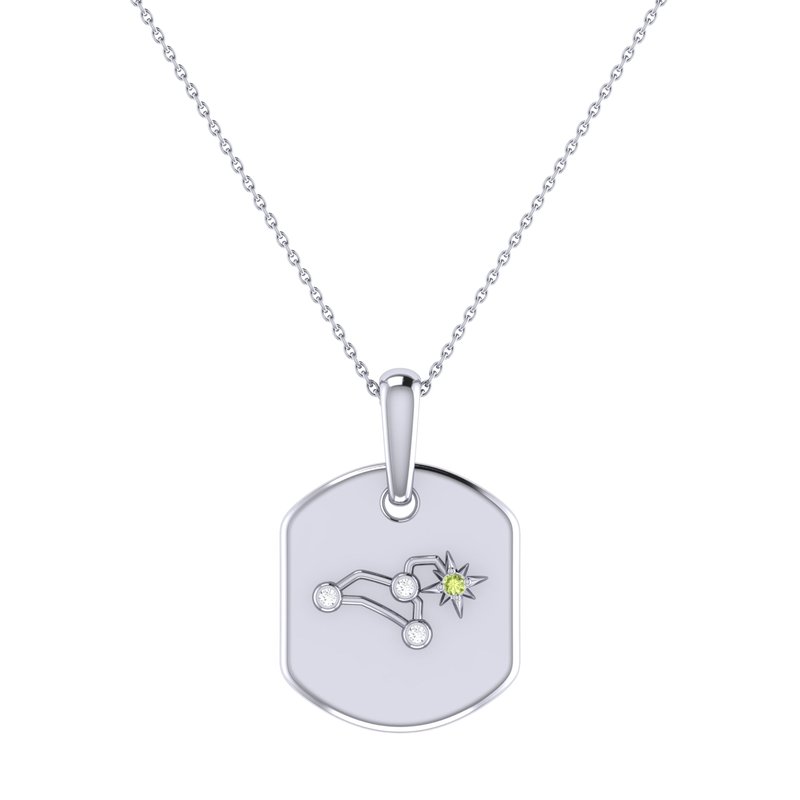 Luvmyjewelry Leo Lion Peridot & Diamond Constellation Tag Pendant Necklace In Sterling Silver In Grey