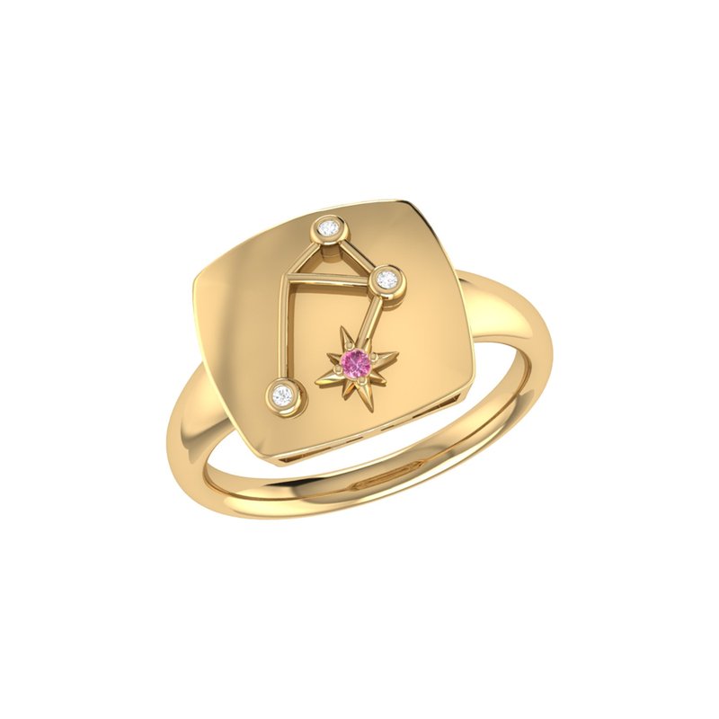 Luvmyjewelry Libra Scales Pink Tourmaline & Diamond Constellation Signet Ring In 14k Yellow Gold Vermeil On Sterl