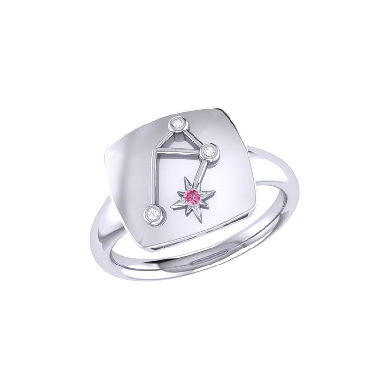 Luvmyjewelry Libra Scales Pink Tourmaline & Diamond Constellation Signet Ring In Sterling Silver In Grey