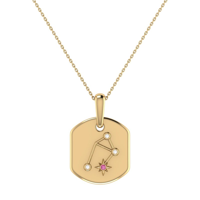 Luvmyjewelry Libra Scales Pink Tourmaline & Diamond Constellation Tag Pendant Necklace In 14k Yellow Gold Vermeil