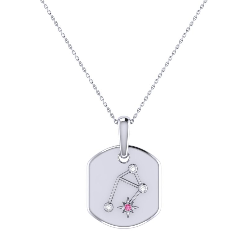 Shop Luvmyjewelry Libra Scales Pink Tourmaline & Diamond Constellation Tag Pendant Necklace In Sterling Silver In Grey