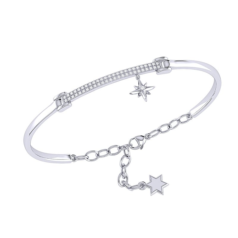 Luvmyjewelry Little North Star Diamond Bar Bangle In Sterling Silver In Grey