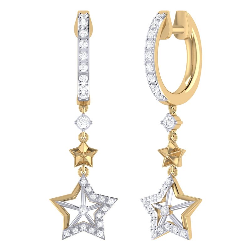 Shop Luvmyjewelry Little Star Lucky Star Diamond Hoop Earrings In 14k Yellow Gold Vermeil On Sterling Silver