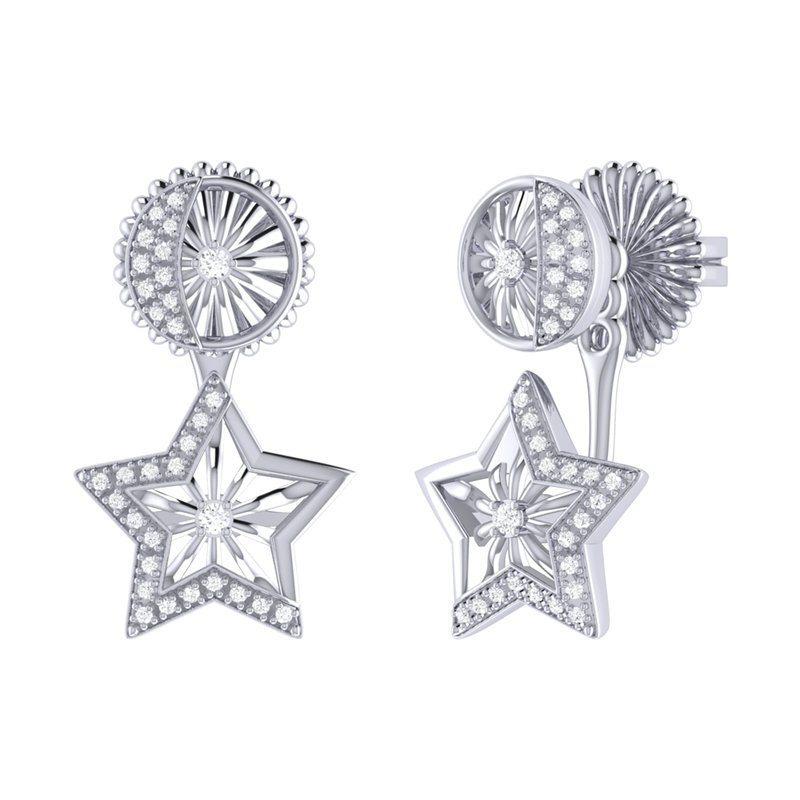Shop Luvmyjewelry Lucky Star Diamond Stud Earrings In Sterling Silver In Grey