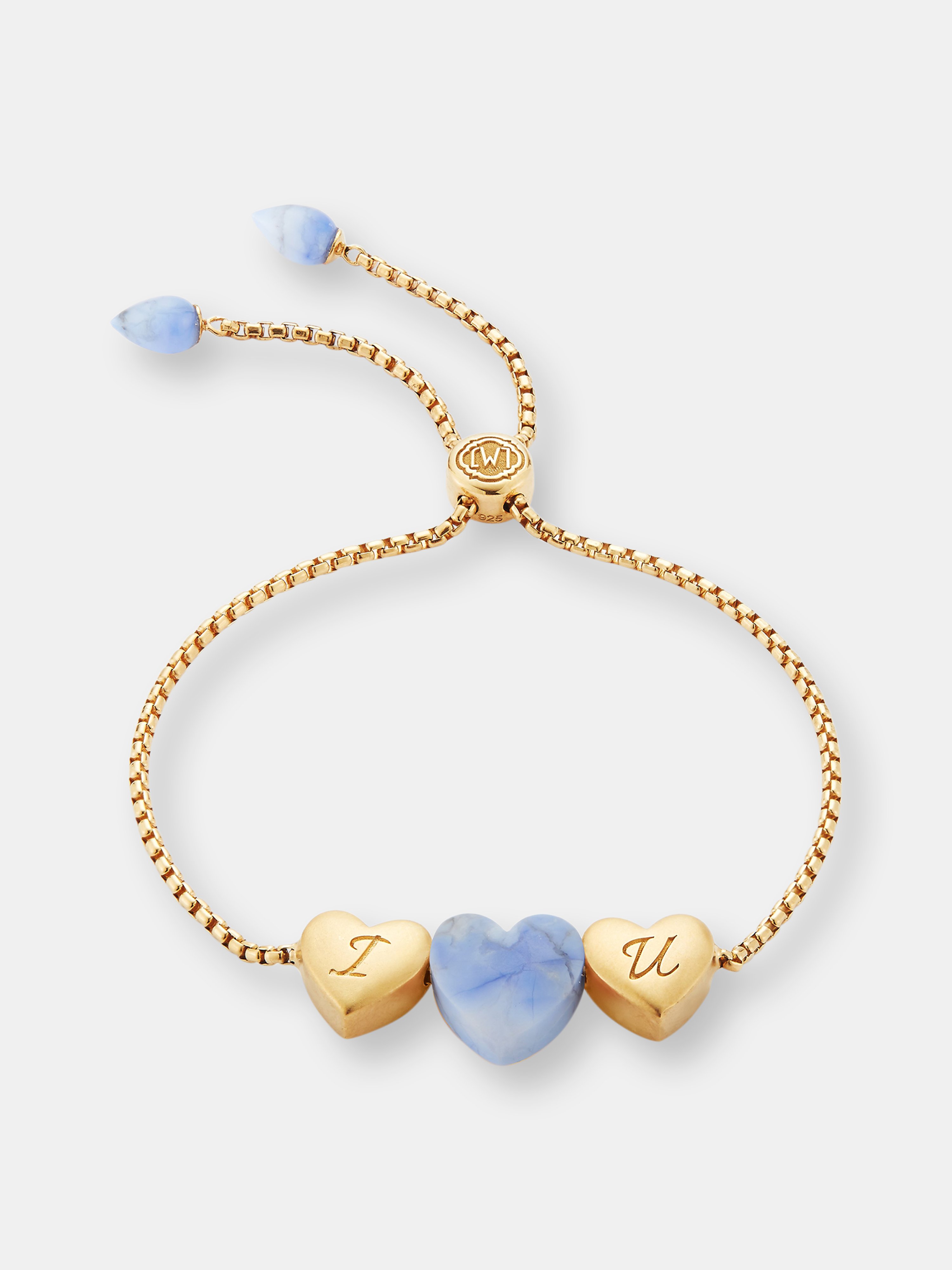 Luvmyjewelry Luv Me Blue Howlite Bolo Adjustable I Love You Heart Bracelet In 14k Yellow Gold Plated