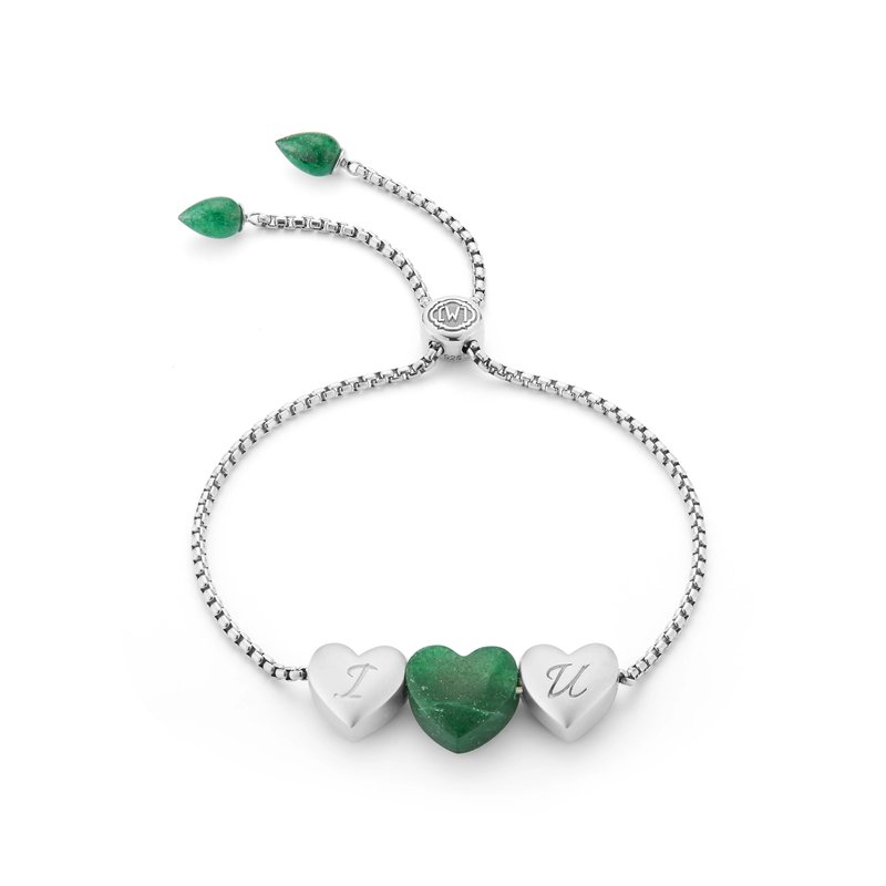Luvmyjewelry Luv Me Green Aventurine Bolo Adjustable I Love You Heart Bracelet In Sterling Silver In Metallic