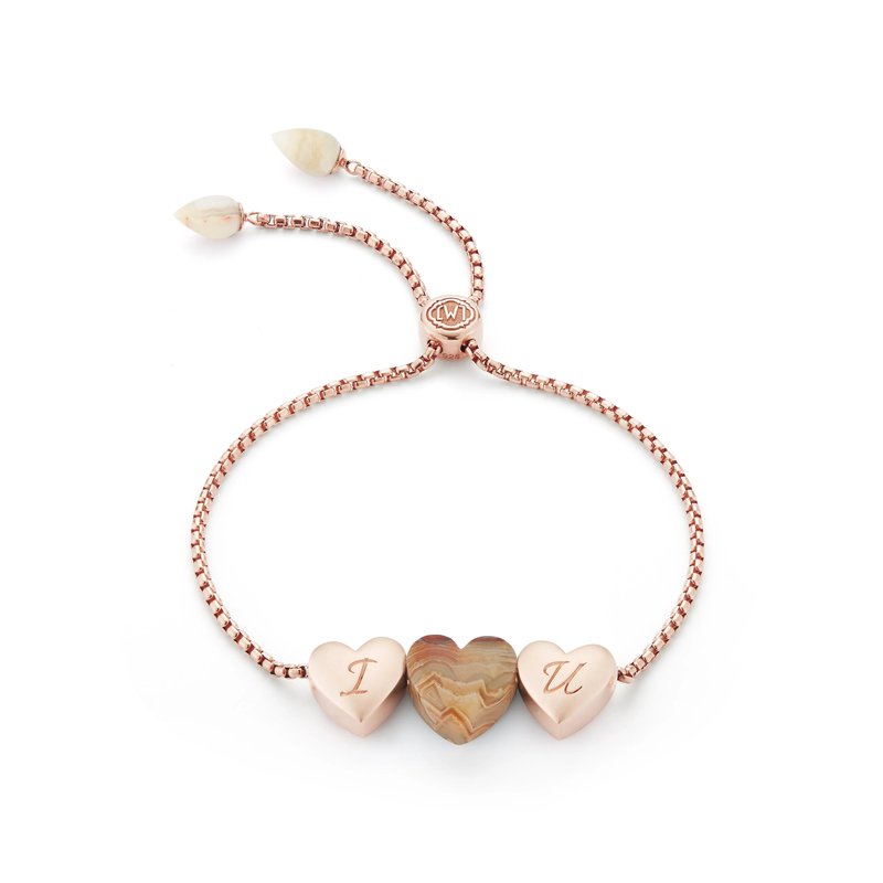 Luvmyjewelry Luv Me Lace Agate Bolo Adjustable I Love You Heart Bracelet In 14k Rose Gold Plated Ste
