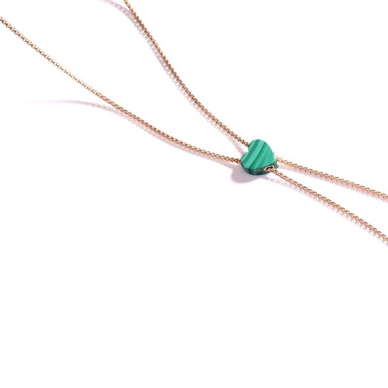 Luvmyjewelry Luv Me Malachite Adjustable Heart Necklace In 14k Rose Gold Plated Sterling Silver