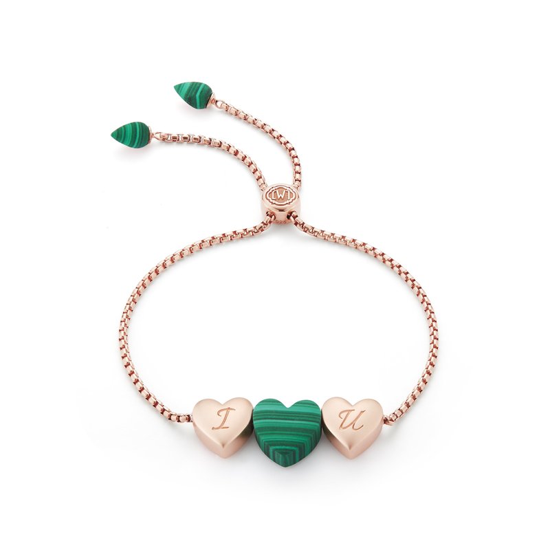 Luvmyjewelry Luv Me Malachite Bolo Adjustable I Love You Heart Bracelet In 14k Rose Gold Plated Ster In Pink