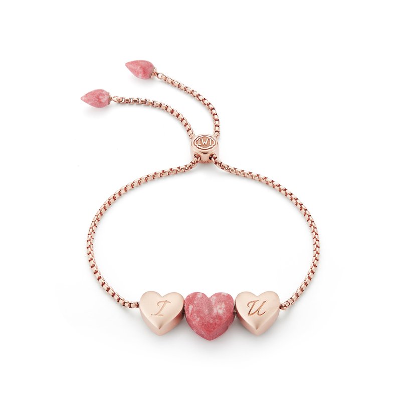Luvmyjewelry Luv Me Thulite Bolo Adjustable I Love You Heart Bracelet In 14k Rose Gold Plated Sterli