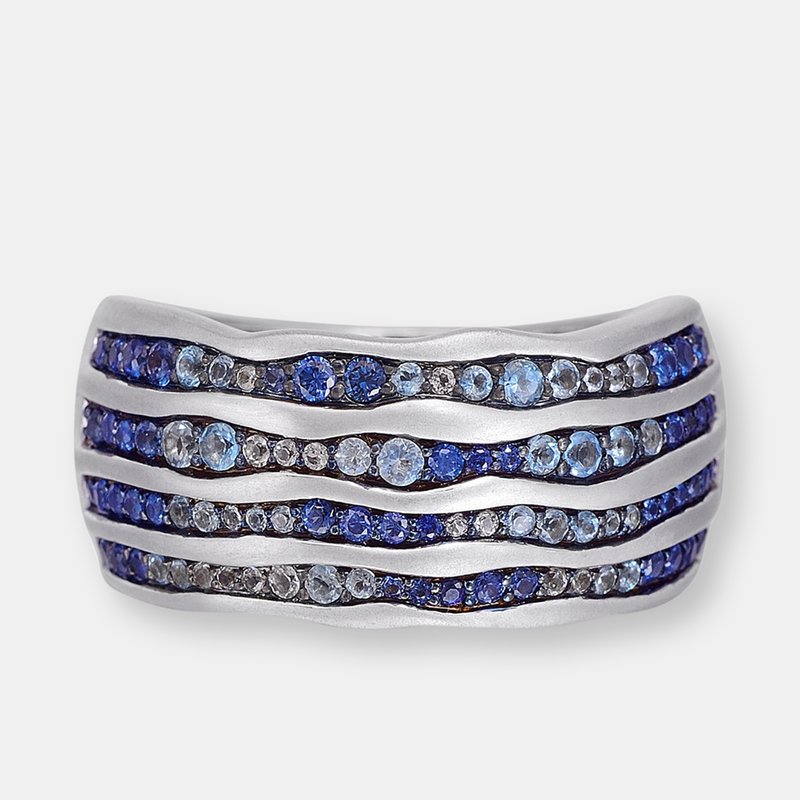 Luvmyjewelry Maverick Surfer Sterling Silver Blue Sapphire & Topaz Stone Band Ring In Grey