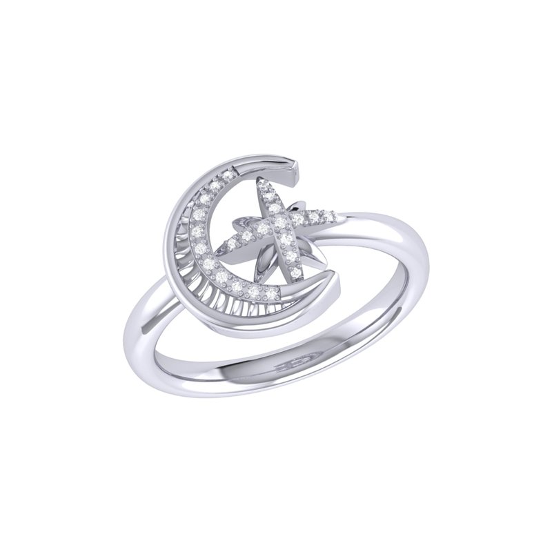 LUVMYJEWELRY MOON-CRADLED STAR DIAMOND RING IN STERLING SILVER