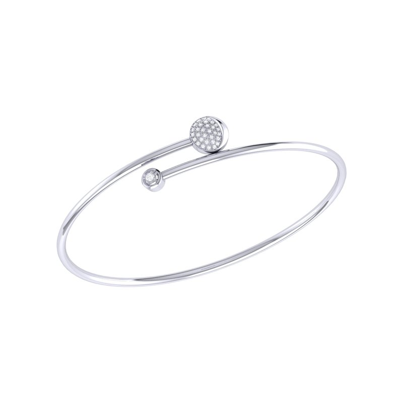 Luvmyjewelry Moon-crossed Lovers Adjustable Diamond Bangle In Sterling Silver In Grey