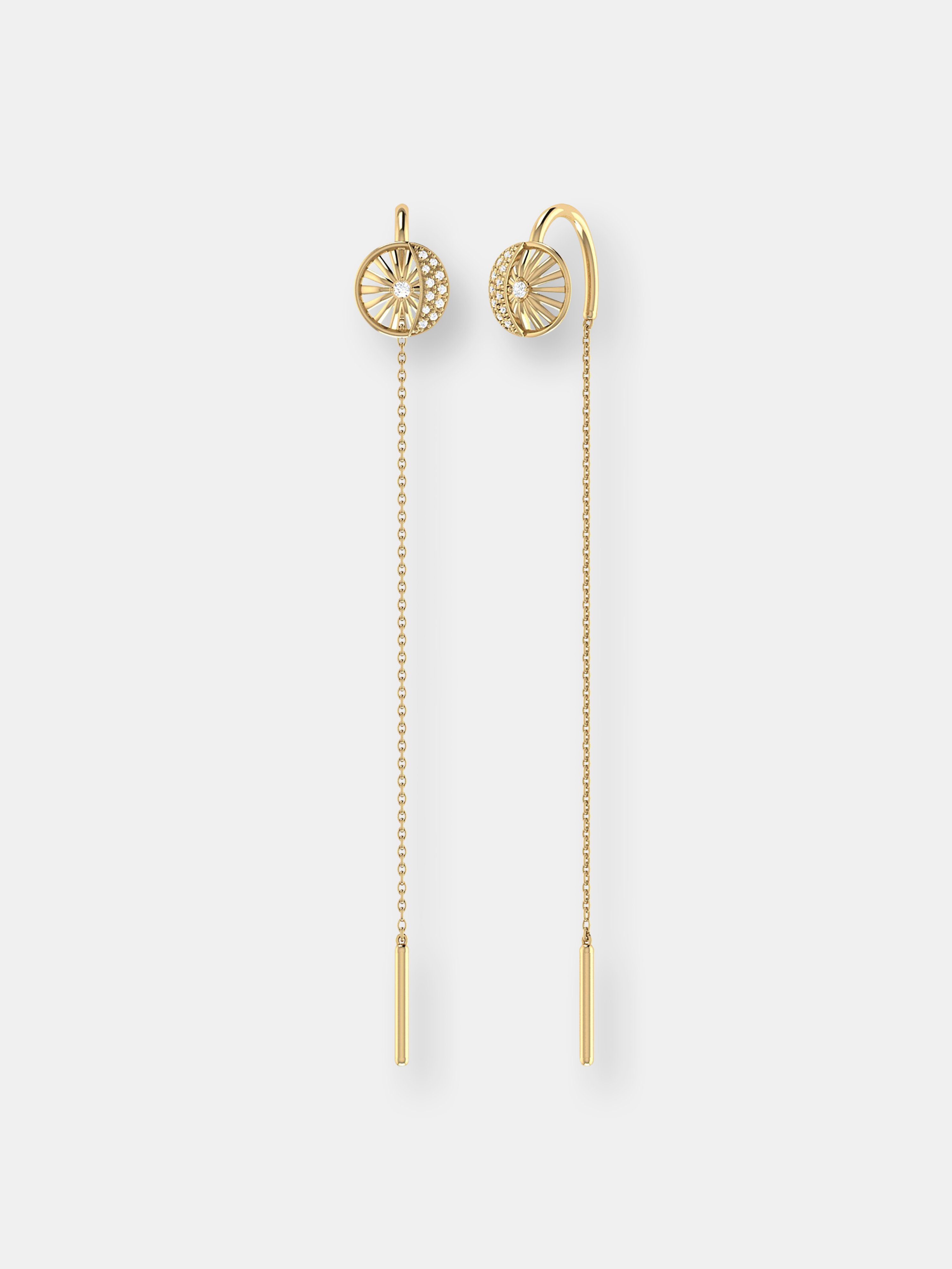 Luvmyjewelry Moon Phases Tack-in Diamond Earrings In 14k Yellow Gold Vermeil On Sterling Silver