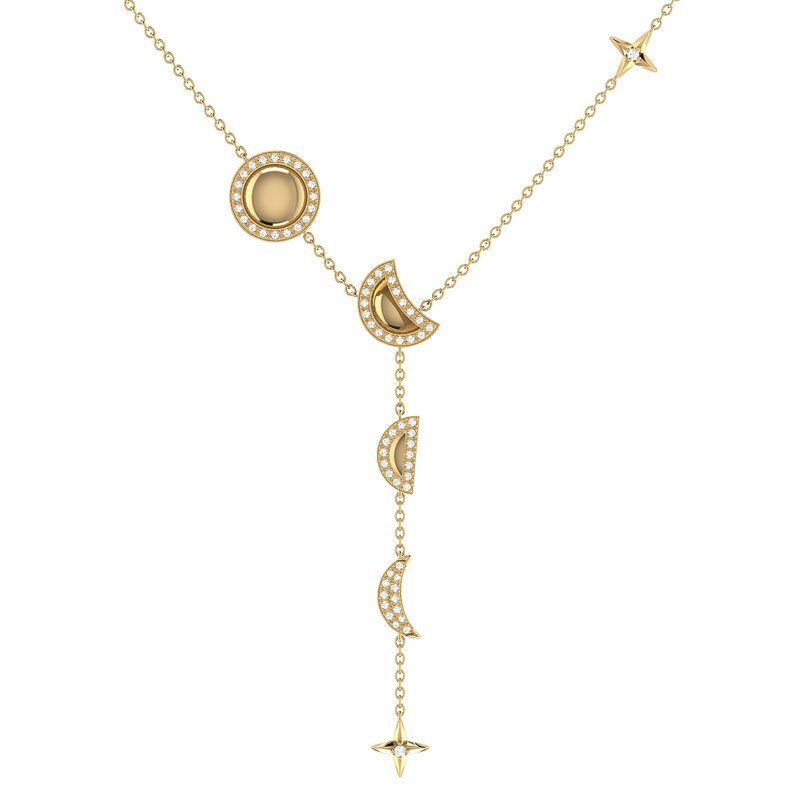 Shop Luvmyjewelry Moon Stages Diamond Y Necklace In 14k Yellow Gold Vermeil On Sterling Silver