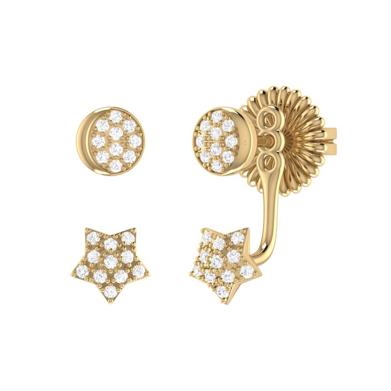 Luvmyjewelry Moon Transformation Star Diamond Stud Earrings In 14k Yellow Gold Vermeil On Sterling S