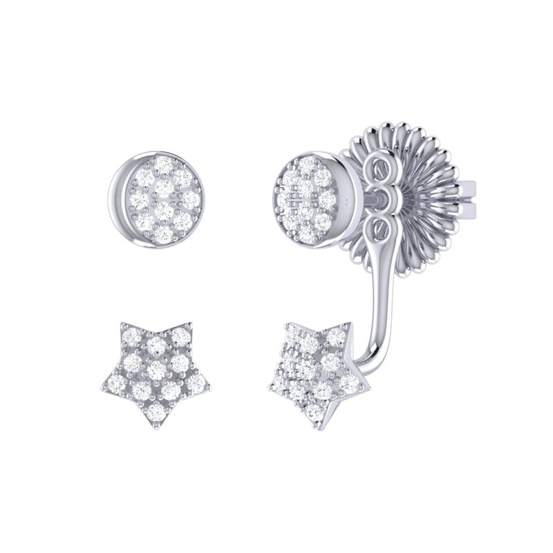 Luvmyjewelry Moon Transformation Star Diamond Stud Earrings In Sterling Silver In Grey