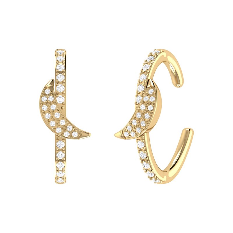Luvmyjewelry Moonlit Diamond Ear Cuffs In 14k Yellow Gold Vermeil On Sterling Silver