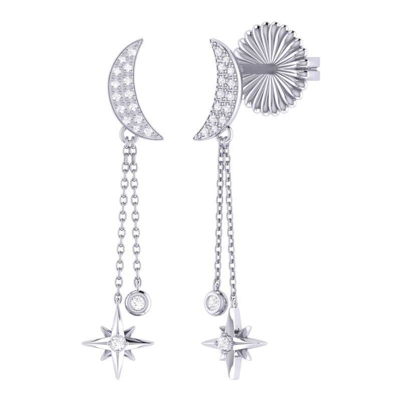 Shop Luvmyjewelry Moonlit Drop Star Diamond Earrings In Sterling Silver In Grey