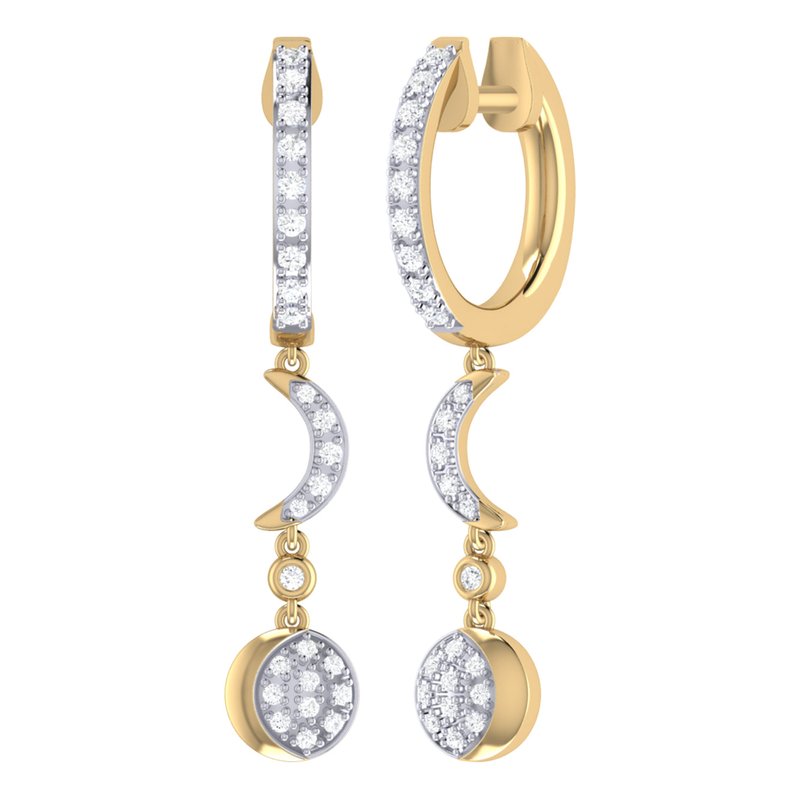Luvmyjewelry Moonlit Phases Diamond Hoop Earrings In 14k Yellow Gold Vermeil On Sterling Silver