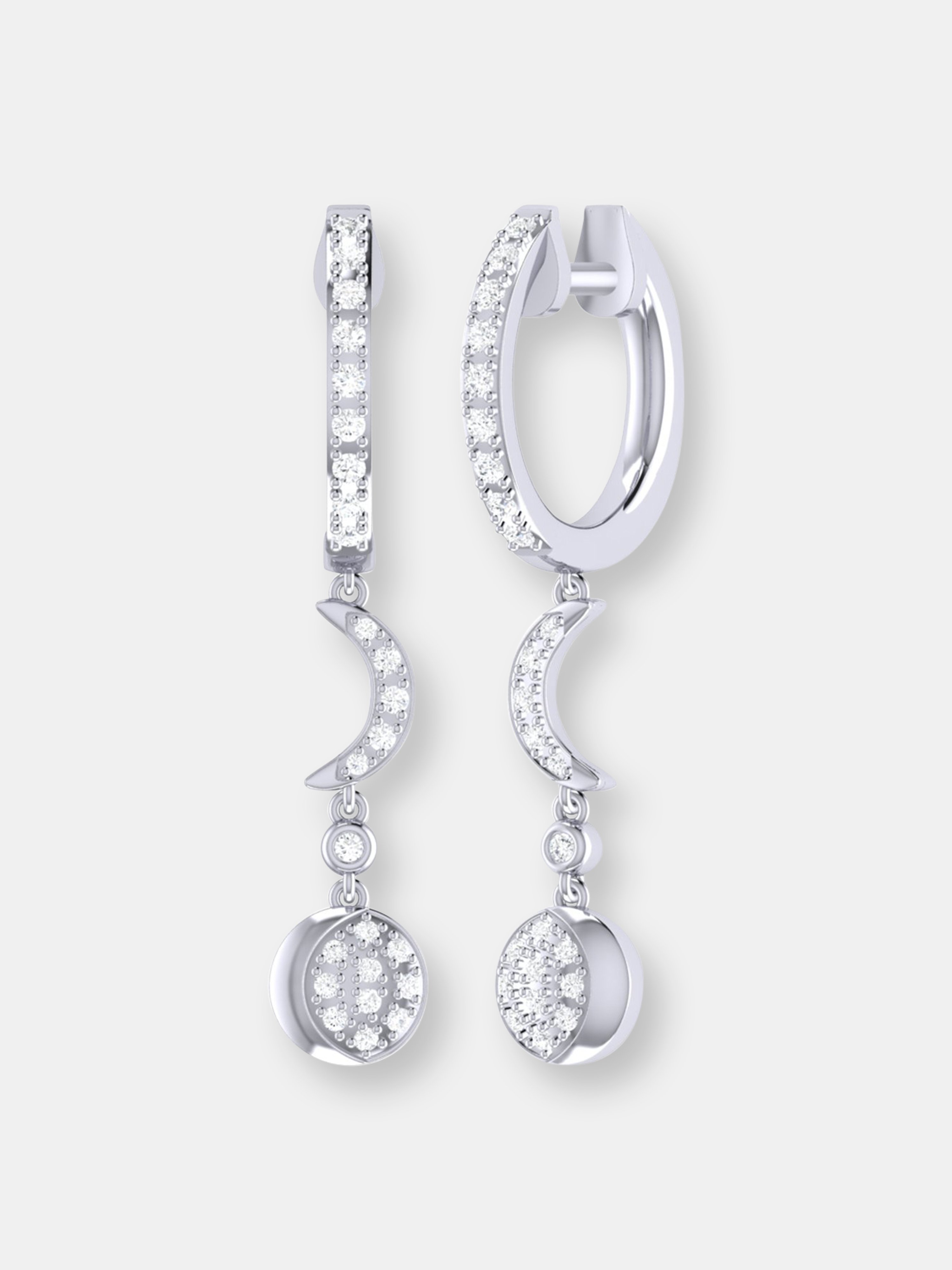 Luvmyjewelry Moonlit Phases Diamond Hoop Earrings In Sterling Silver In Grey