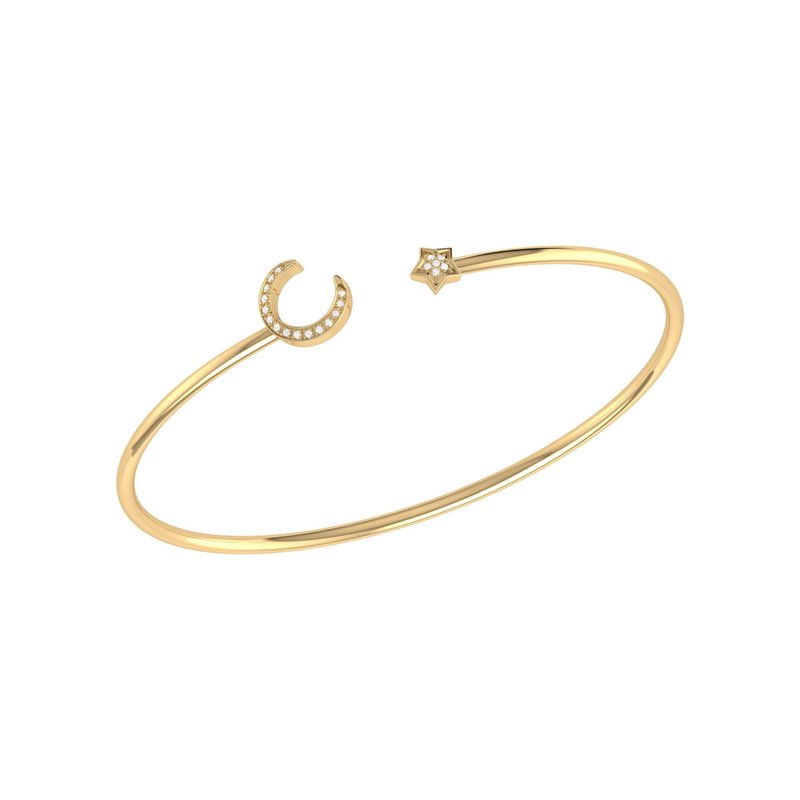 Shop Luvmyjewelry Moonlit Star Adjustable Diamond Cuff In 14k Yellow Gold Vermeil On Sterling Silver