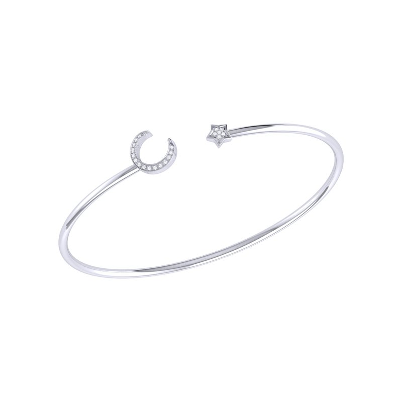 Luvmyjewelry Moonlit Star Adjustable Diamond Cuff In Sterling Silver In Grey