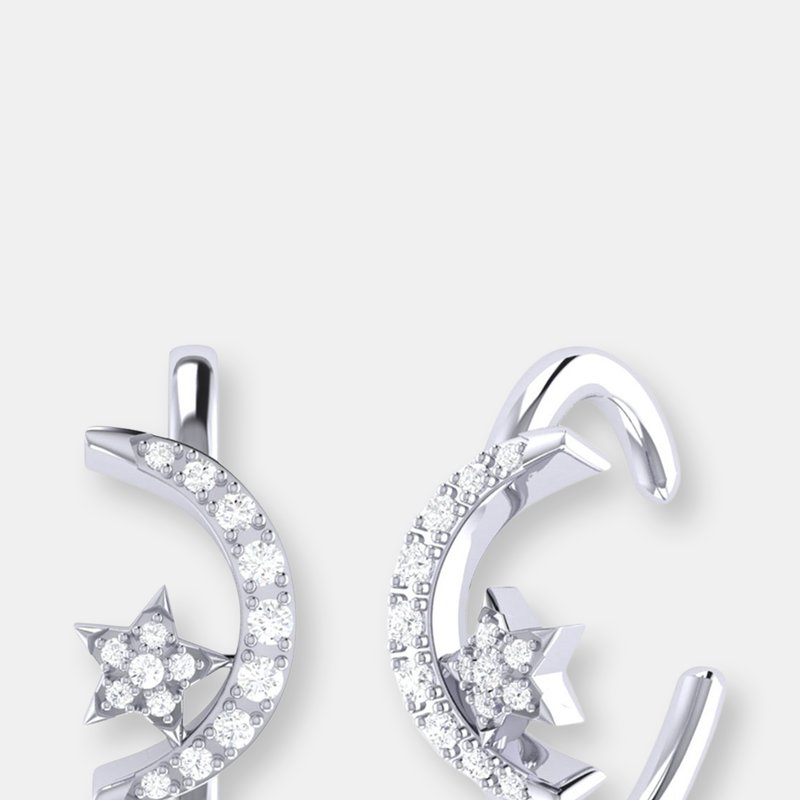 Shop Luvmyjewelry Moonlit Star Diamond Ear Cuffs In Sterling Silver In Grey