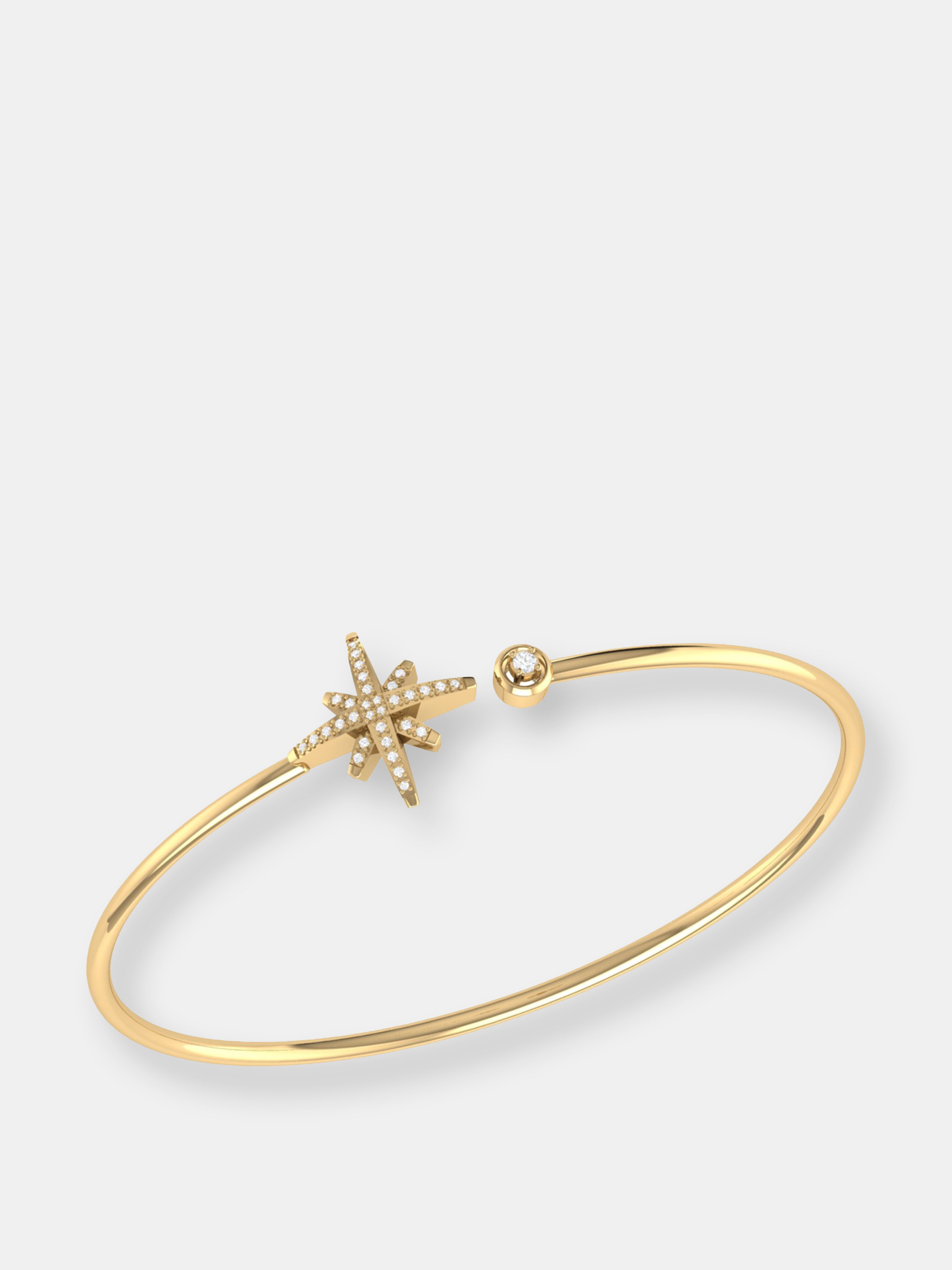 Luvmyjewelry North Star Adjustable Diamond Cuff In 14k Yellow Gold Vermeil On Sterling Silver
