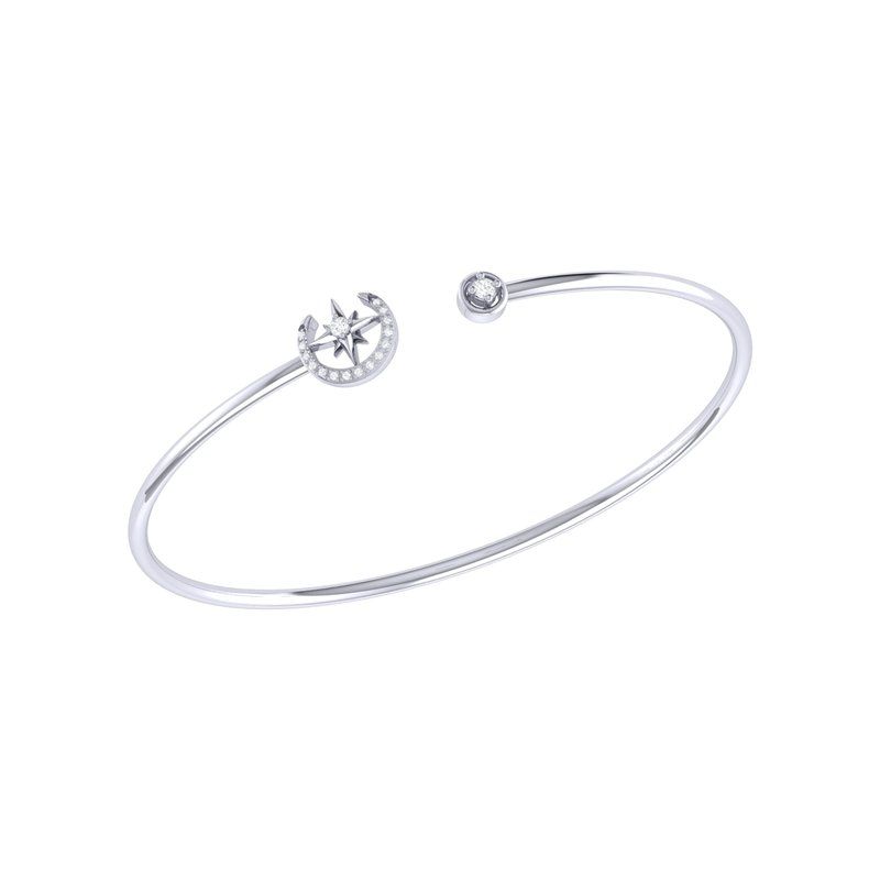 LUVMYJEWELRY NORTH STAR CRESCENT ADJUSTABLE DIAMOND CUFF IN STERLING SILVER