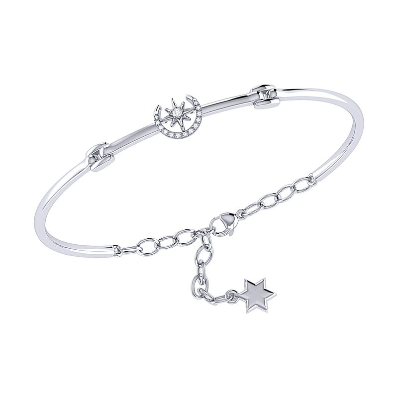 Luvmyjewelry North Star Crescent Diamond Bangle In Sterling Silver In Metallic