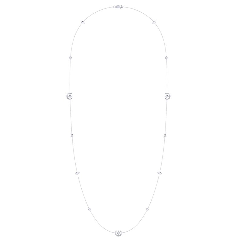 Shop Luvmyjewelry North Star Crescent Layered Diamond Necklace In Sterling Silver In Grey