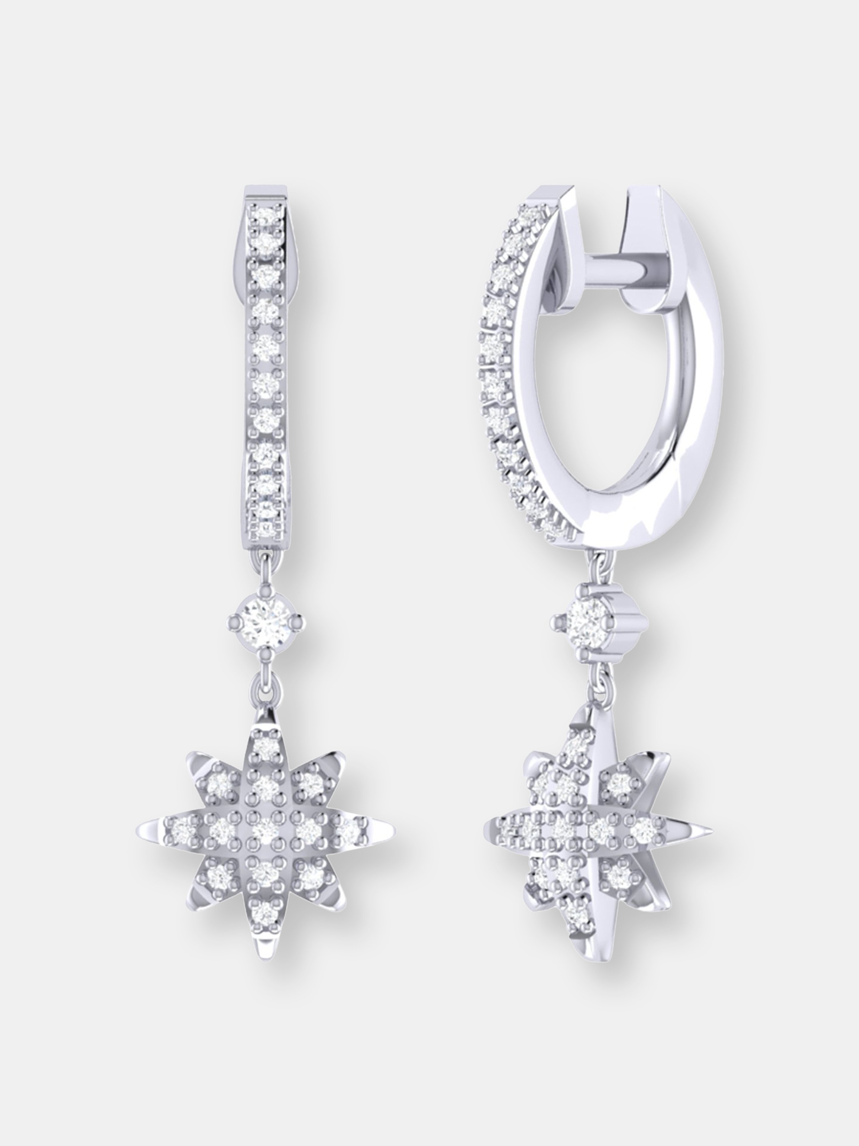 Luvmyjewelry North Star Diamond Hoop Earrings In Sterling Silver In Grey