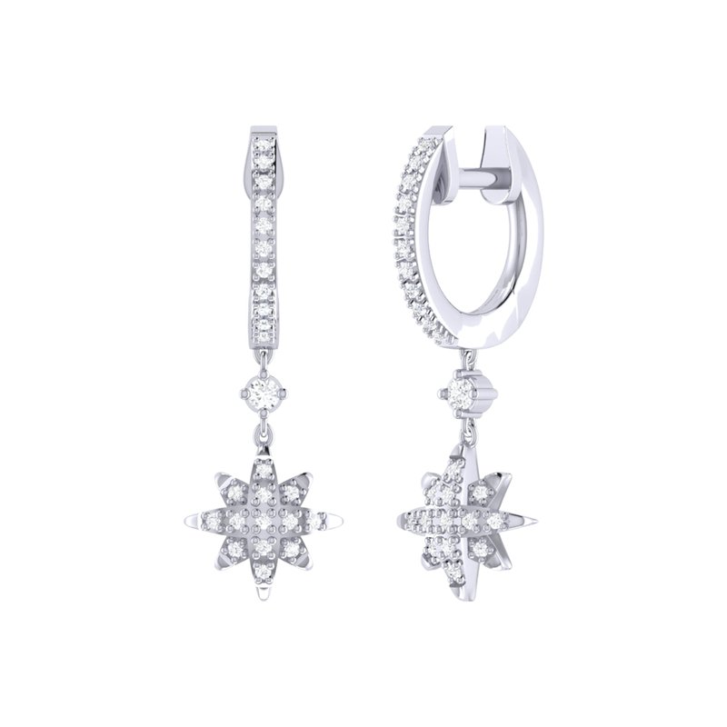 Shop Luvmyjewelry North Star Diamond Hoop Earrings In Sterling Silver In Grey