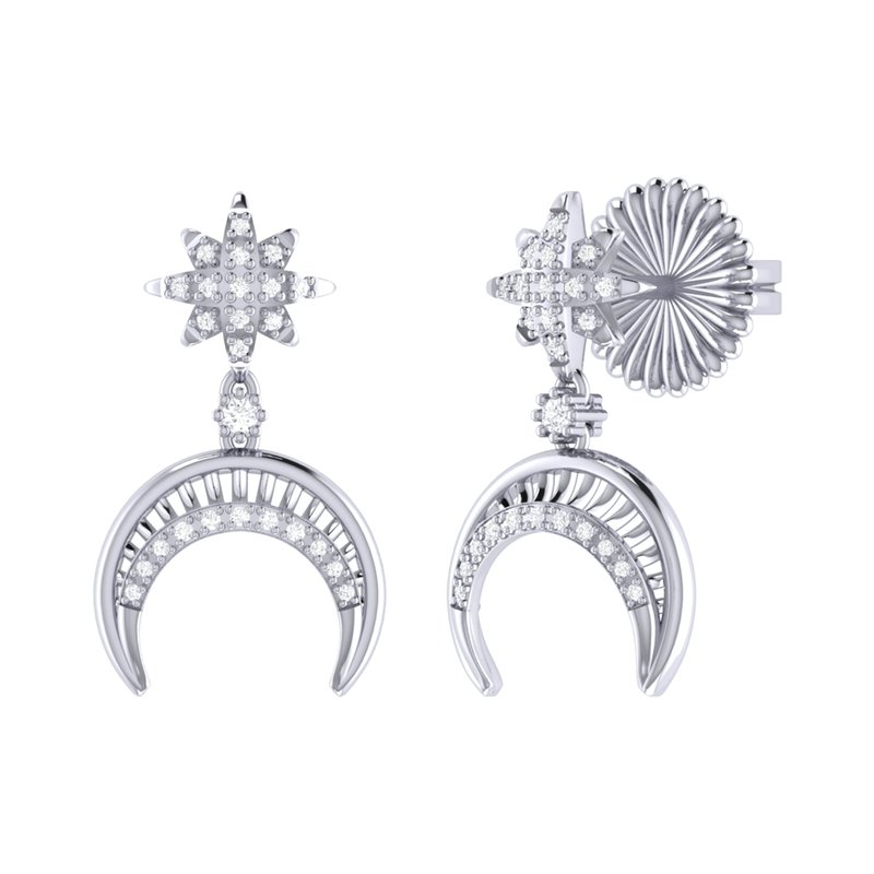 Luvmyjewelry North Star Moon Crescent Diamond Earrings In Sterling Silver In Grey