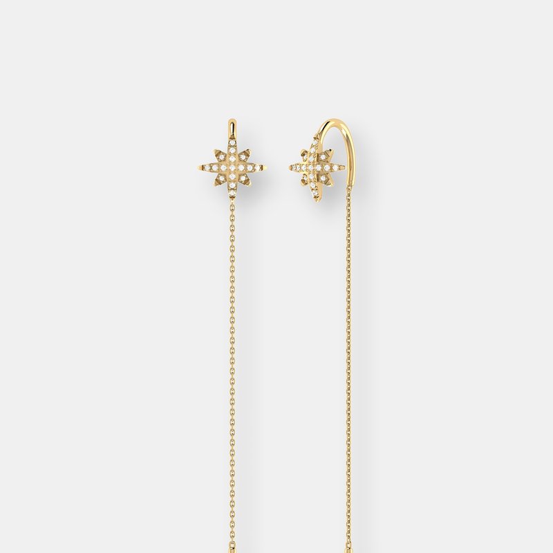 Luvmyjewelry North Star Tack-in Diamond Earrings In 14k Yellow Gold Vermeil On Sterling Silver