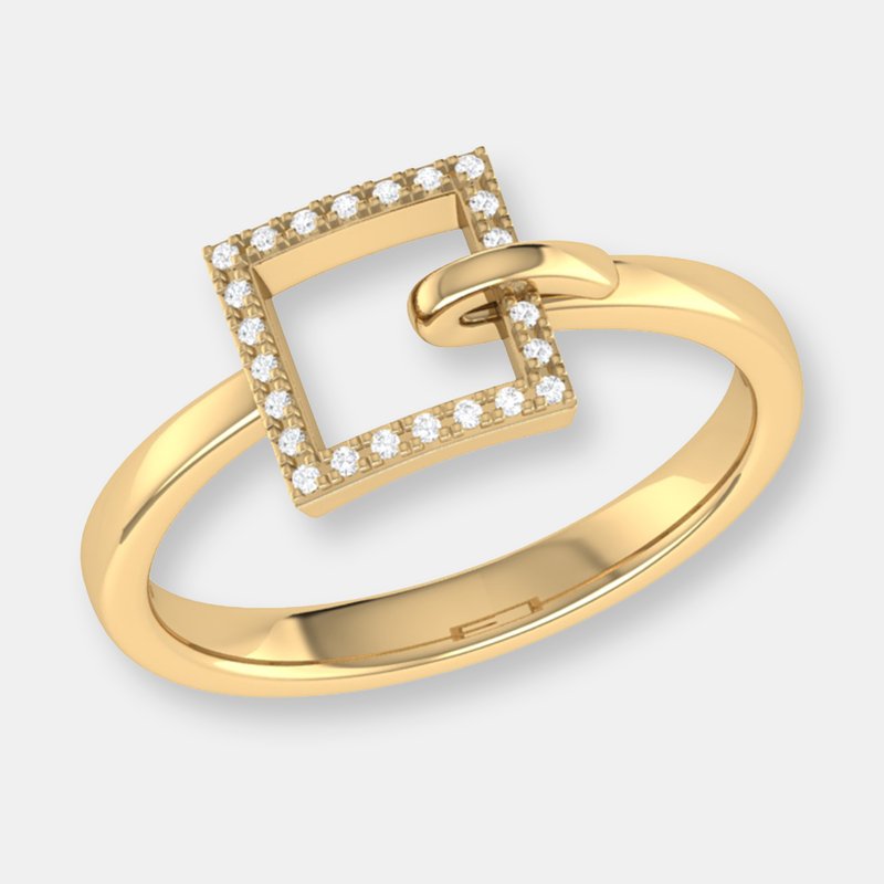 Luvmyjewelry On The Block Square Diamond Ring In Sterling Silver In 14k Yellow Gold Vermeil On Sterl