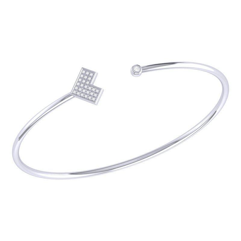 Luvmyjewelry One Way Arrow Adjustable Diamond Cuff In Sterling Silver In Grey