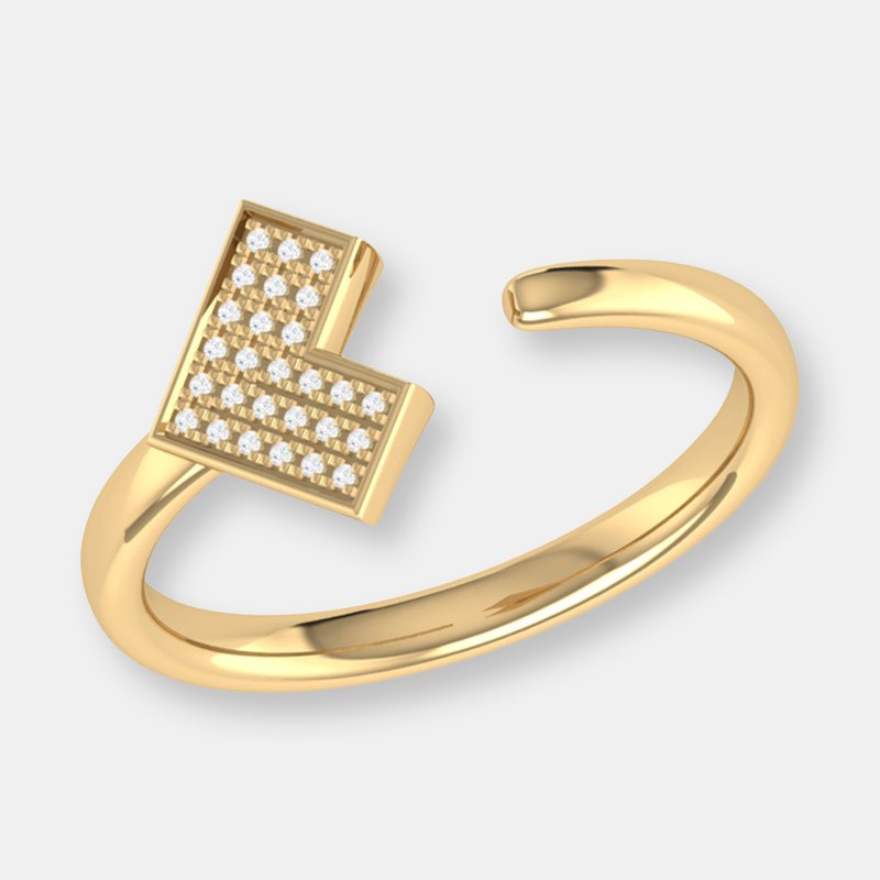 Luvmyjewelry One Way Arrow Diamond Open Ring In 14k Yellow Gold Vermeil On Sterling Silver