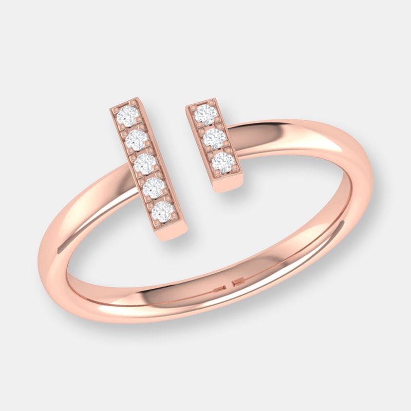 Luvmyjewelry Parallel Park Double Diamond Bar Open Ring In 14k Rose Gold Vermeil On Sterling Silver
