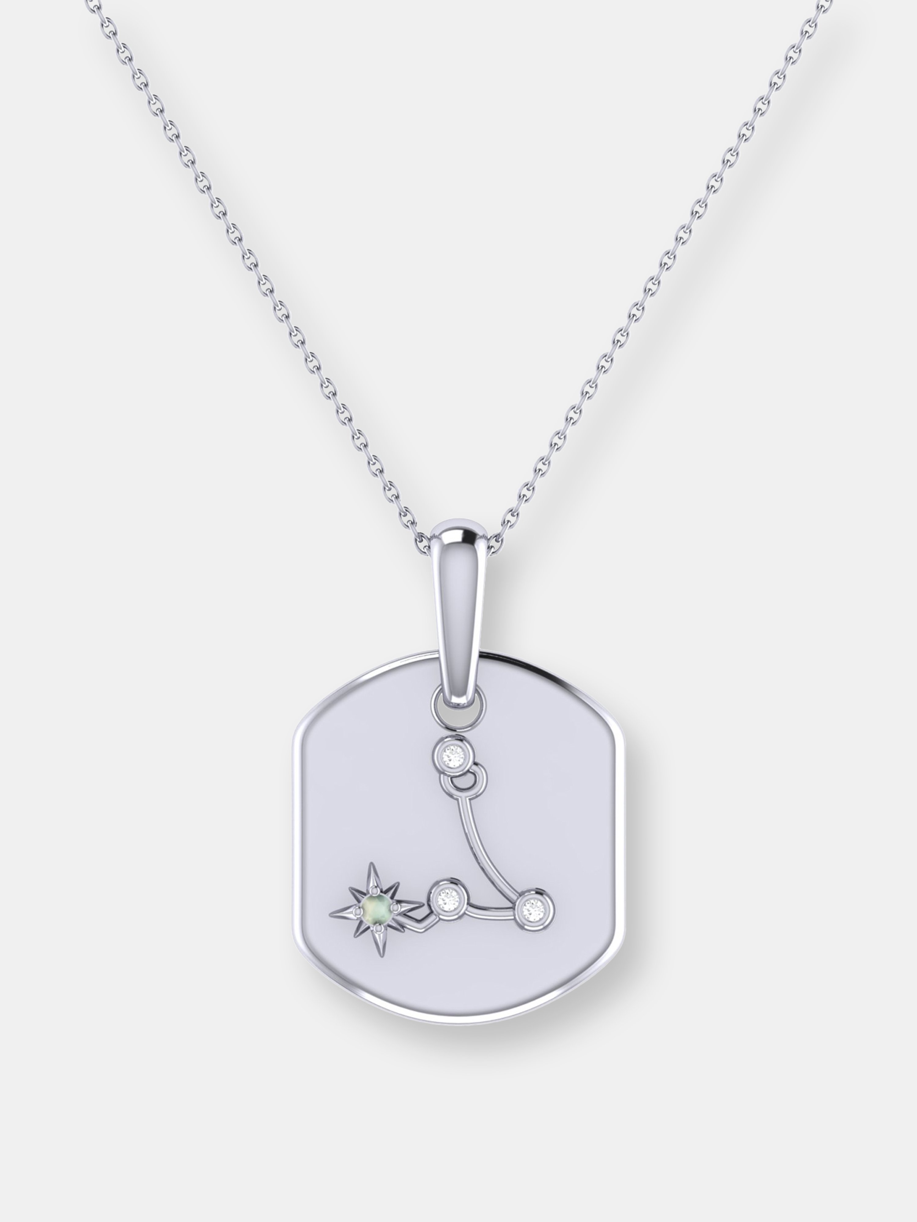 Luvmyjewelry Pisces Two Fish Aquamarine & Diamond Constellation Tag Pendant Necklace In Sterling Sil In Grey